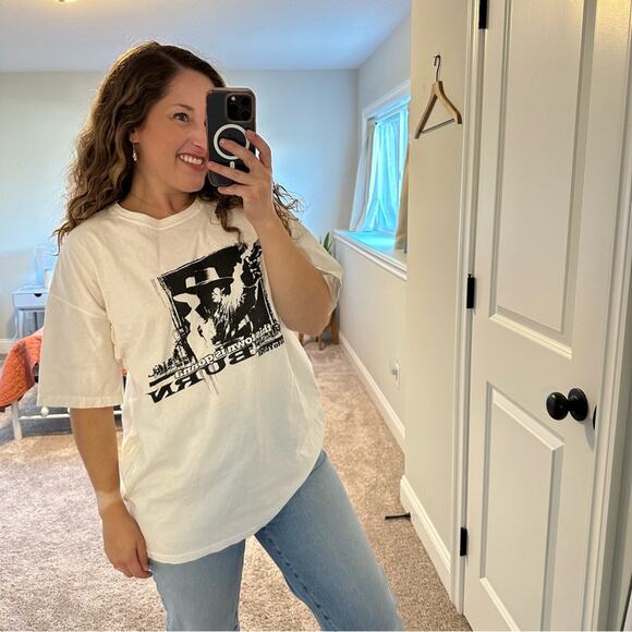 Vintage White This Town is Gonna Burn Cowboy Graphic Tee Unisex XL - Picture 2 of 10